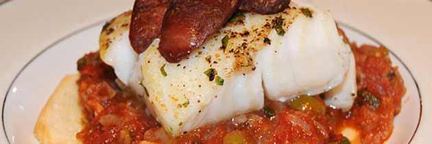 Cod & Chorizo with Spicy Salsa and Crostini